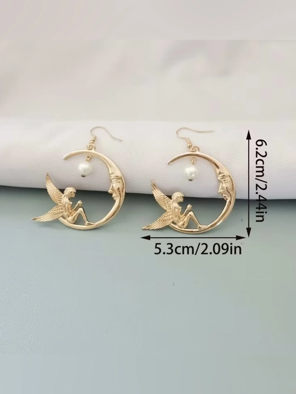 NEW! Unique Gold Moon & Angel Pearl Drop Earrings 🌙